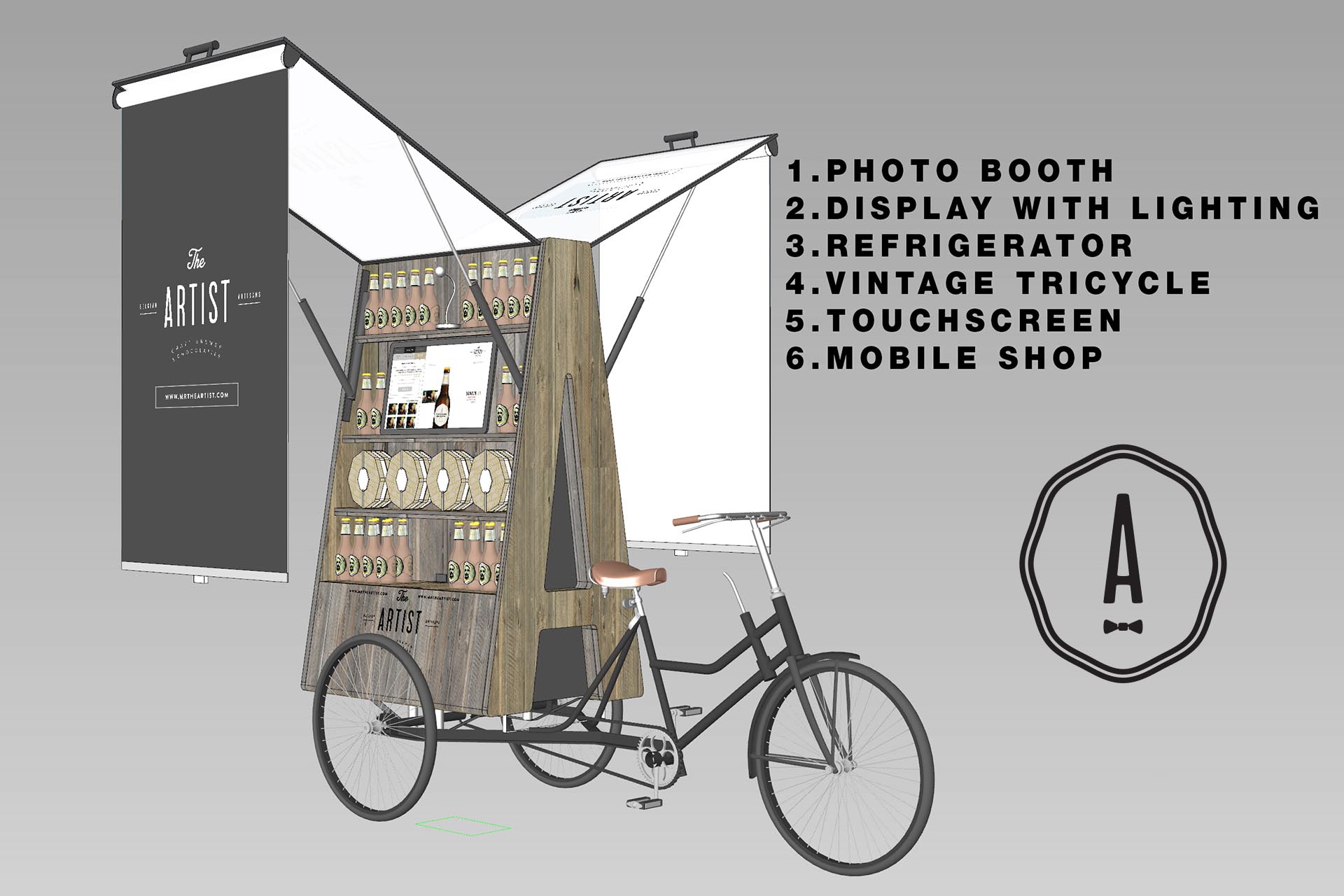 pop up shop, beer, chocolate, tricycle, retail. popup, hong kong, vintage, mrtheartist, mobile shop, old