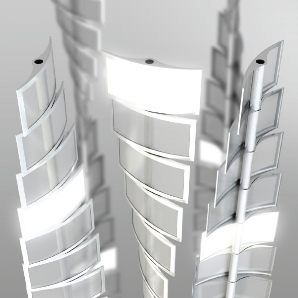 Wind turbine, flow, sculpture, green, sustainable, razor, gillete, boston, competition, winner, product, design, architecture, spiral, twisted, avoid obvious, OLED, Advestising, Commerical