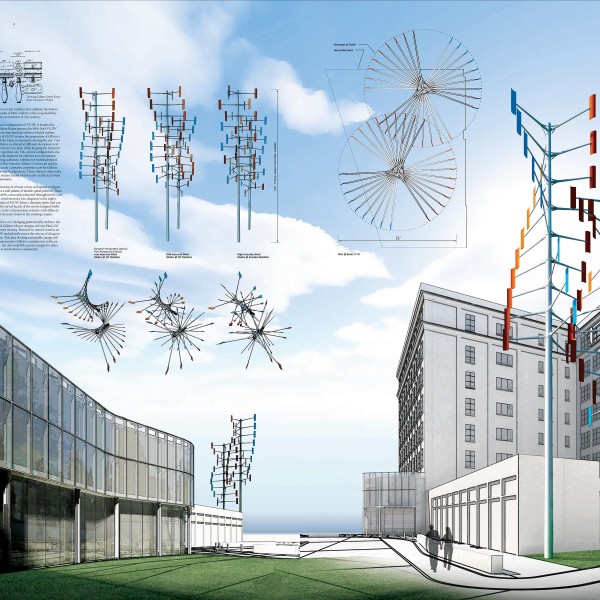 Wind turbine, flow, sculpture, green, sustainable, razor, gillete, boston, competition, winner, product, design, architecture, spiral, twisted, avoid obvious