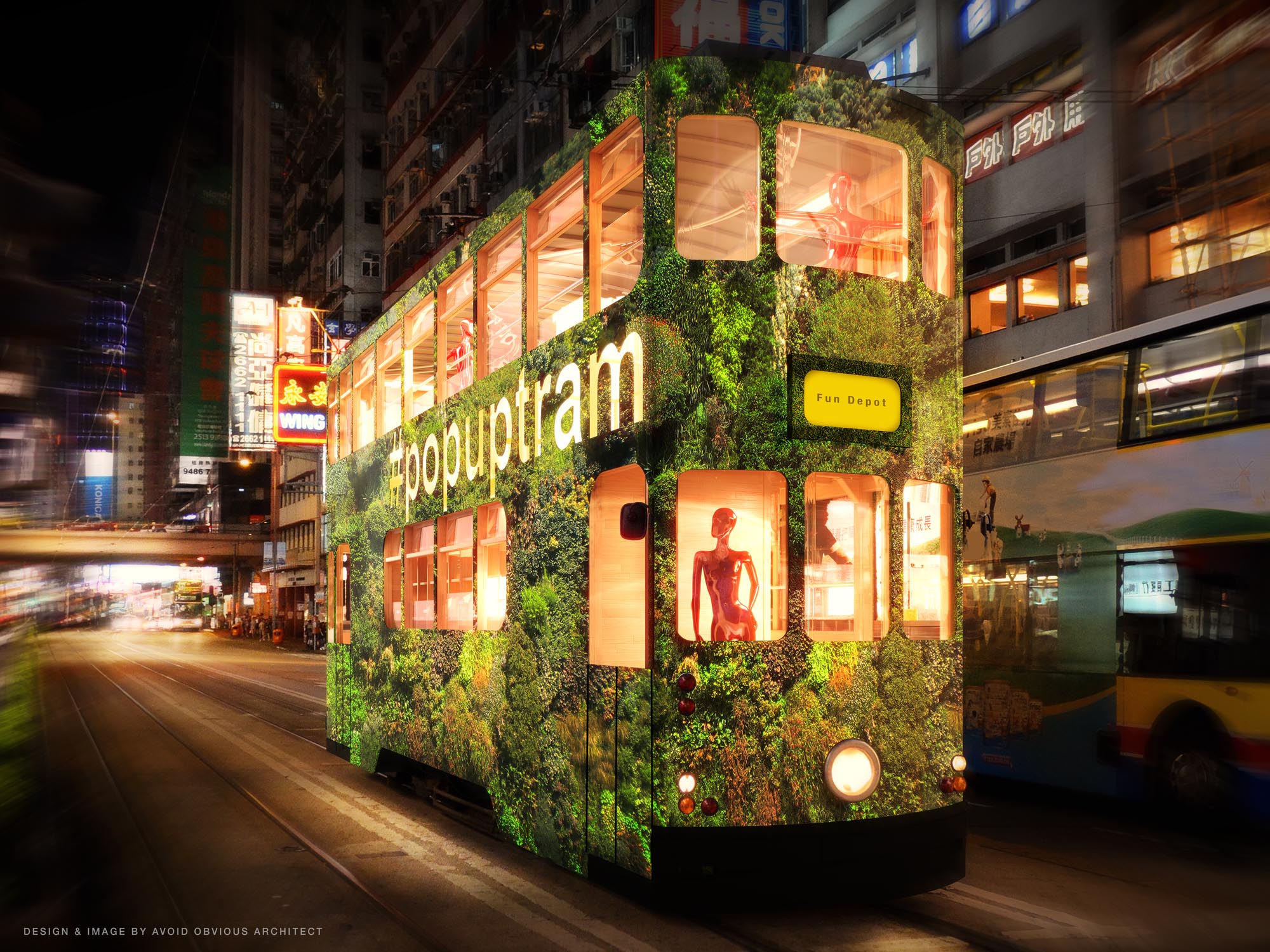 tram, tramways, hong kong, avoid obvious, popup, pop up, mobile architecture, restaurant, shop, runways, interior design, vintage, contextual, old, new, history, preservation, revitalization