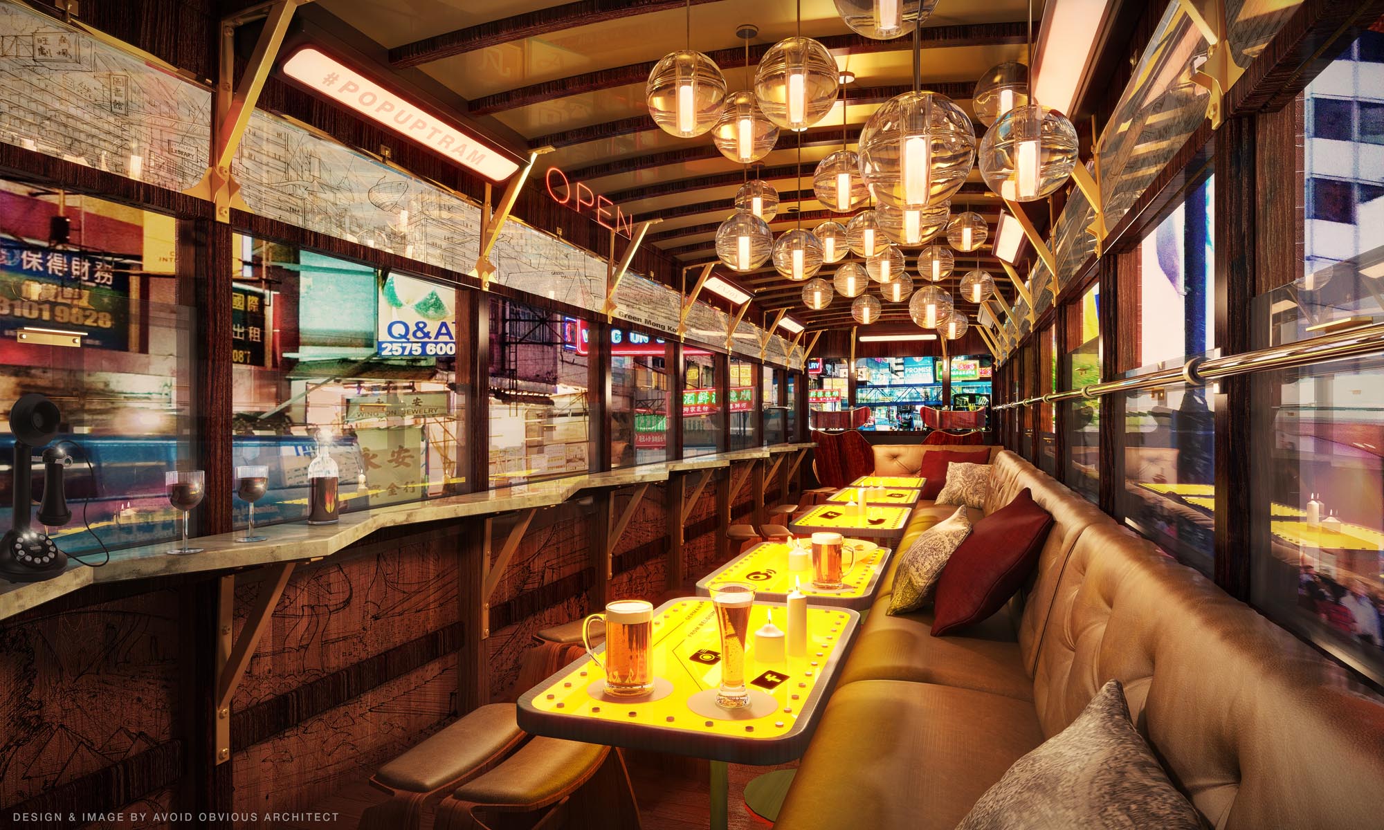 tram, tramways, hong kong, avoid obvious, popup, pop up, mobile architecture, restaurant, shop, runways, interior design, vintage, contextual, old, new, history, preservation, revitalization